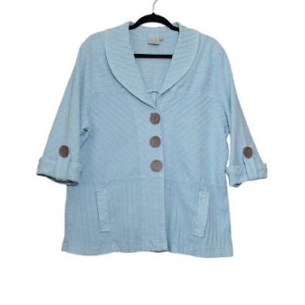 FOCUAS | Sky Blue Button Up Lightweight Jacket Boxy Ribbed Artsy Laganlook L